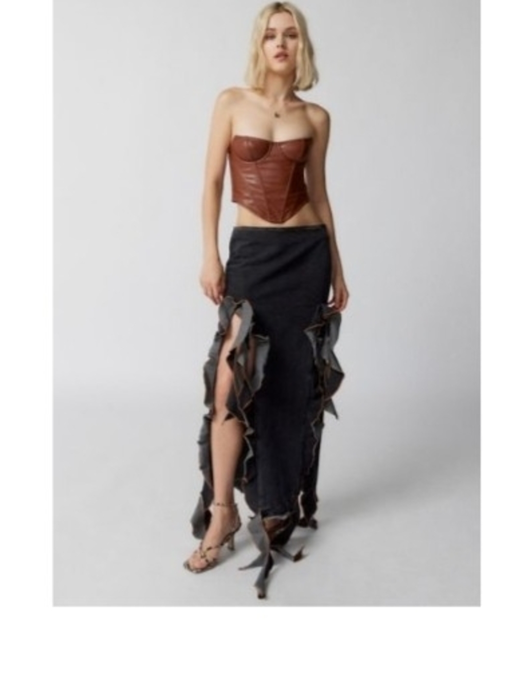 Lioness Rendezvous Denim Shredded Midi Skirt - Black